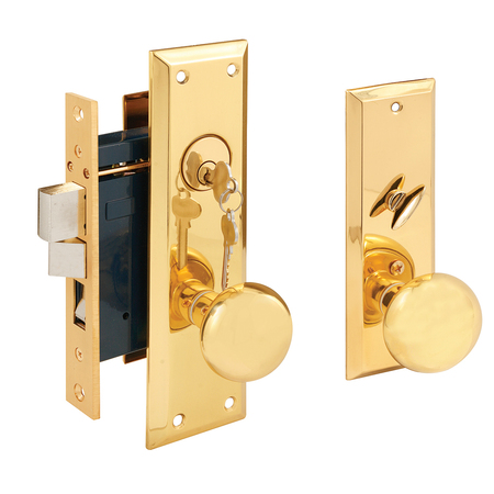 PRIME-LINE Mortise Lock Set, Brass Right Hand, 2-1/2 in. Backset, Surface Mounted Single Pack SE 26010